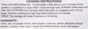 Cooking instructions and ingredients for LBP BBQ Shrimp Mix